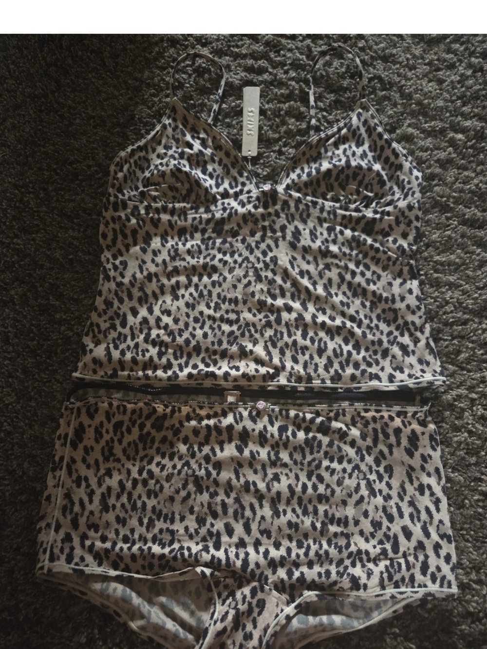 Skims Jaguar Print Cami and Shorts Set - Beige and Black Size Large